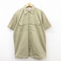 XL★古着 ディッキーズ Dickies 半袖 ワーク シャツ メンズ 00年代 00s ロング丈 ベージュ カーキ 25aug05 中古 トップス