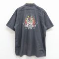 XL★古着 レッドキャップ ラッキーサーティーン 半袖 ワーク シャツ メンズ 00年代 00s 女性 大きいサイズ ロング丈 濃グレー 26mar31