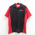 XL★古着 レッドキャップ 半袖 ワーク シャツ メンズ ブルドッグ リップストップ ツートンカラー 開襟 オープンカラー 黒他 26apr13