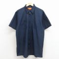 XL★古着 レッドキャップ 半袖 ワーク シャツ メンズ 80年代 80s ロング丈 USA製 紺 26apr13