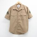 L★古着 半袖 ミリタリー シャツ メンズ 00年代 00s 開襟 オープンカラー USA製 ベージュ 26apr25