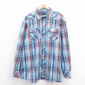 XL★古着 長袖 ウエスタン シャツ メンズ 大きいサイズ ロング丈 水色他 チェック 25sep17 中古 トップス