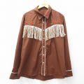 XL★古着 長袖 ウエスタン シャツ メンズ 花 刺繍 フリンジ 茶他 ブラウン 25sep18 中古 トップス
