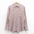 L★古着 ELY 長袖 ウエスタン シャツ メンズ 80年代 80s エンジ チェック 25oct29 中古 トップス