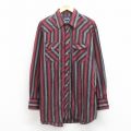 XL★古着 ラングラー Wrangler 長袖 ウエスタン シャツ メンズ 大きいサイズ ロング丈 エンジ ストライプ 25oct29 中古 トップス
