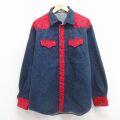 XL★古着 長袖 ウエスタン シャツ メンズ ネイティブ柄 ラグ柄 紺 デニム他 26jan24