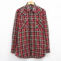 L★古着 長袖 ウエスタン シャツ メンズ 90年代 90s ロング丈 USA製 赤他 チェック 26feb06