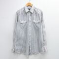 XL★古着 ラングラー 長袖 ウエスタン シャツ メンズ 80年代 80s ロング丈 USA製 グレー他 ストライプ 26feb25