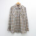 XL★古着 長袖 ウエスタン シャツ メンズ 大きいサイズ ロング丈 ベージュ他 チェック 26feb25