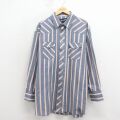 XL★古着 ラングラー 長袖 ウエスタン シャツ メンズ 大きいサイズ ロング丈 薄紺 ストライプ 26apr24