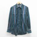 ラングラー 90s 長袖ウエスタンシャツ ストライプ グリーン メンズM相当 | 古着