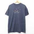 L★古着 半袖 Tシャツ メンズ バイク 棒人間 コットン クルーネック 紺 ネイビー 25jul26 中古