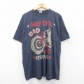 XL★古着 半袖 Tシャツ メンズ MORTORCYCLE 大きいサイズ クルーネック 紺 ネイビー 霜降り 25jul26 中古
