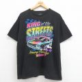 XL★古着 半袖 Tシャツ メンズ レーシングカー コットン クルーネック 黒 ブラック 25aug06 中古