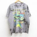 XL★古着 半袖 Tシャツ メンズ レーシングカー DOMINATE 大きいサイズ コットン クルーネック グレー タイダイ 25aug07 中古