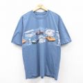 L★古着 半袖 Tシャツ メンズ 車 クラシックカー コットン クルーネック 薄紺 ネイビー 25aug22 中古