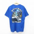 【50%OFF】XL★古着 半袖 Tシャツ メンズ トラック ショベルカー オオカミ クルーネック 青 ブルー 25aug23 中古