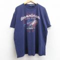 【50%OFF】XL★古着 半袖 Tシャツ メンズ 車 アメリカン 大きいサイズ コットン クルーネック 紺 ネイビー 25aug29 中古