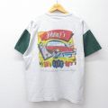 XL★古着 半袖 ビンテージ Tシャツ メンズ 90年代 90s Johnys CAF? 大きいサイズ ヘンリーネック USA製 薄グレー 霜降り他 26apr08