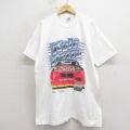 XL★古着 フルーツオブザルーム 半袖 ビンテージ Tシャツ メンズ 90年代 90s レーシングカー 大きいサイズ ロング丈 コットン クルーネック USA製 白【spe】 26apr18