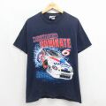 M★古着 半袖 ビンテージ Tシャツ メンズ 90年代 90s NASCAR マークマーティン USA製 クルーネック ネイビー 26may27