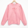 L★古着 長袖 スウェット メンズ 90年代 90s ヤシの木 刺繍 クルーネック USA製 薄ピンク 26jan26