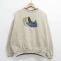XL★古着 長袖 スウェット メンズ 00年代 00s ワシ 刺繍 大きいサイズ クルーネック ベージュ カーキ 24feb06 中古 スエット トレーナー トップス