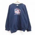 XL★古着 長袖 スウェット メンズ 00年代 00s 星条旗 ビル 大きいサイズ クルーネック 紺 ネイビー 24may08 中古 スエット トレーナー トップス