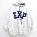 XL★古着 EXPRESS 長袖 スウェット パーカー メンズ 00年代 00s EXP 薄グレー 霜降り フード内側サーマル 24aug27 中古 スエット トレーナー トップス