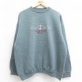 XL★古着 TULTEX 長袖 スウェット メンズ 90年代 90s イカリ DELRAY BEACH 刺繍 大きいサイズ クルーネック USA製 緑系 グリーン 霜降り 24sep04 中古 スエット トレーナー トップス