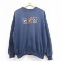 シカ刺繍スウェット ネイビー XL | 古着