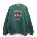 XL★古着 長袖 スウェット メンズ 00年代 00s ミシガン 刺繍 大きいサイズ クルーネック 緑 グリーン 25aug08 中古 スエット トレーナー トップス