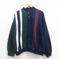 XL★古着 タウンクラフト 長袖 スウェット メンズ 00年代 00s マルチカラー ヘンリーネック 紺他 ネイビー 25aug08 中古 スエット トレーナー トップス