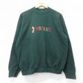 【50%OFF】L★古着 フルーツオブザルーム 長袖 スウェット メンズ 90年代 90s ディズニー DISNEY ミッキー MICKEY MOUSE 刺繍 ラグラン クルーネック USA製 緑 グリーン 25aug27 中古 スエット トレーナー トップス