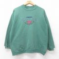 【20%OFF】L★古着 ゲス GUESS 長袖 スウェット メンズ 90年代 90s ビッグロゴ 刺繍 ボロ モックネック ハイネック USA製 緑 グリーン 25sep02 中古 スエット トレーナー トップス
