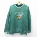 【20%OFF】XL★古着 長袖 スウェット メンズ 00年代 00s ディズニー DISNEY くまのプーさん ティガー 刺繍 大きいサイズ ボロ クルーネック 緑 グリーン 【spe】 25sep04 中古 スエット トレーナー トップス