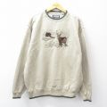 L★古着 長袖 スウェット メンズ 00年代 00s シカ 刺繍 クルーネック ベージュ カーキ 25sep04 中古 スエット トレーナー トップス