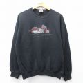 L★古着 ジャージーズ 長袖 スウェット メンズ 00年代 00s バイク ラインストーン クルーネック 黒 ブラック 25sep06 中古 スエット トレーナー トップス