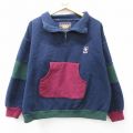 L★古着 ラルフローレン Ralph Lauren チャップス 長袖 ブランド ハーフジップ スウェット メンズ 80年代 80s ワンポイントロゴ マルチカラー 紺他 ネイビー 【spe】 25sep11 中古 スエット トレーナー トップス