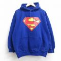 L★古着 長袖 スウェット パーカー メンズ 00年代 00s DCコミックス スーパーマン 青 ブルー 25sep12 中古 スエット トレーナー トップス