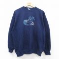 L★古着 長袖 スウェット メンズ 90年代 90s ヤシの木 ハイビスカス クルーネック 紺 ネイビー 25sep20 中古 スエット トレーナー トップス