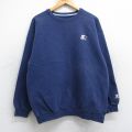 L★古着 スターター STARTER 長袖 スウェット メンズ 90年代 90s ワンポイントロゴ クルーネック USA製 紺 ネイビー 25sep22 中古 スエット トレーナー トップス