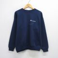 XL★古着 チャンピオン champion 長袖 スウェット メンズ 90年代 90s ワンポイントロゴ クルーネック 紺 ネイビー 25sep24 中古 スエット トレーナー トップス