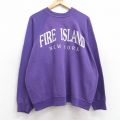 XL★古着 TULTEX 長袖 スウェット メンズ 90年代 90s ファイアーアイランド ニューヨーク ラグラン 大きいサイズ ボロ クルーネック 紫 パープル 【spe】 25sep26 中古 スエット トレーナー トップス