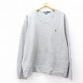 【20%OFF】XL★古着 ラルフローレン Ralph Lauren 長袖 ブランド スウェット メンズ 90年代 90s ワンポイントロゴ 大きいサイズ コットン Vネック グレー 霜降り 【spe】 25sep27 中古 スエット トレーナー トップス