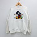 L★古着 長袖 スウェット メンズ 90年代 90s ディズニー ミッキー 刺繍 クルーネック USA製 白【spe】 26jan19