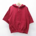 XL★古着 ラッセル 半袖 スウェット パーカー メンズ 90年代 90s 無地 ヘンリーネック USA製 エンジ 26jan27