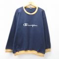 XL★古着 チャンピオン champion 長袖 スウェット メンズ 90年代 90s ビッグロゴ 刺繍 大きいサイズ コットン クルーネック USA製 濃紺他 26jan27