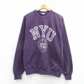 L★古着 MVスポーツ 長袖 スウェット メンズ 00年代 00s NYU クルーネック 紺 26mar16