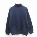 L★古着 長袖 スウェット メンズ 90年代 90s 無地 タートルネック ハイネック 紺 26mar16